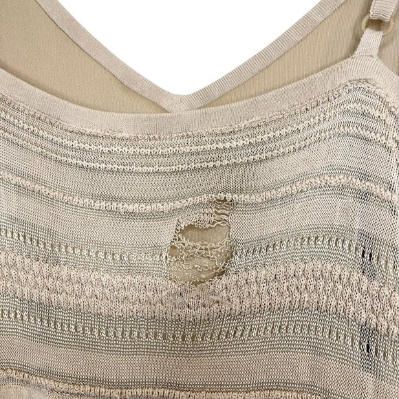 Bebe Y2K Beige Knit Striped V-Neck Slip Maxi Dress Beach Tan Bodycon SP FLAW - Picture 5 of 7